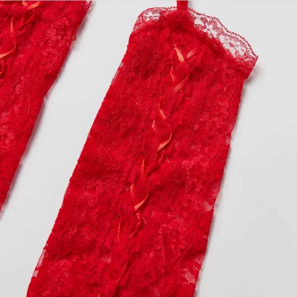 NWOT UO Urban Outfitters Lace-Up Opera Red Gloves